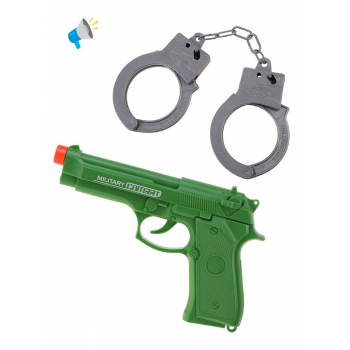 Набор ВОЕННЫЙ (пистолет, звук, наручники, пакет) арт М0062