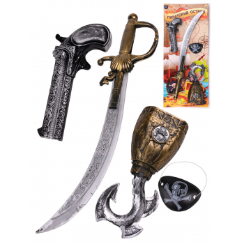 Набор Пиратский остров-2 (ружье, крюк, сабля, повязка,на планшете) арт.ИН-0224