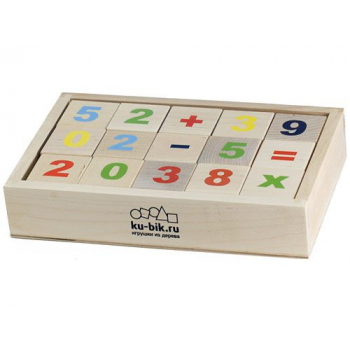 Кубики Математика деревянные неокрашенные 12 шт арт.КБМ 1200